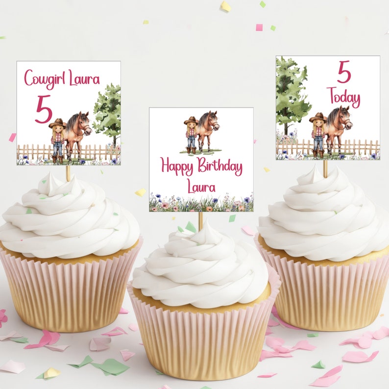 Editable Cowgirl Birthday Cupcake Toppers Cowgirl Party Cake Toppers ...