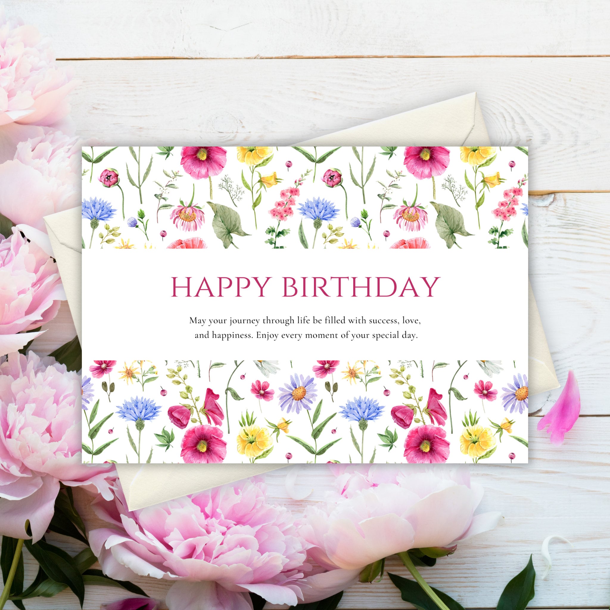 Printable Birthday Card With Flowers, Printable Birthday Card Floral ...