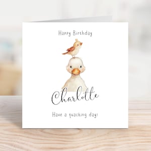 Biglietto di auguri di compleanno personalizzato a forma di anatra, biglietto di auguri digitale stampabile a forma di anatroccolo, design personalizzato di buon compleanno, EBC0014