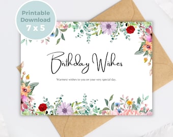 Printable Birthday Card with Flowers, Floral Birthday Card, Printable Greeting Card, Print at Home BC0029