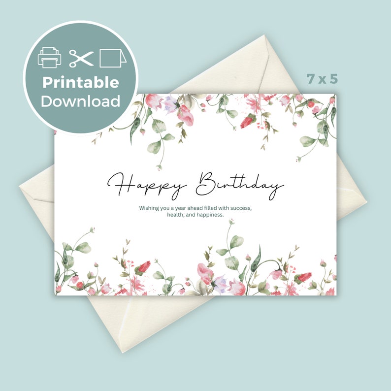 Printable Birthday Card With Flowers Floral Birthday Card - Etsy