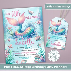 Editable Mermaid Tail Birthday Invitation, Girls Under the Sea Birthday Party, Swimming Party Template, IN0038