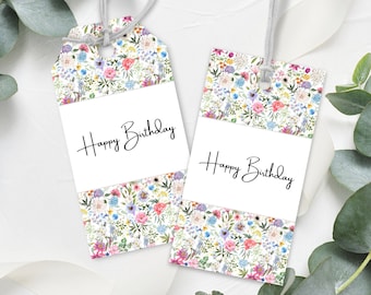 Printable Birthday Gift Tag with Floral Design, Print at Home, Instant Download