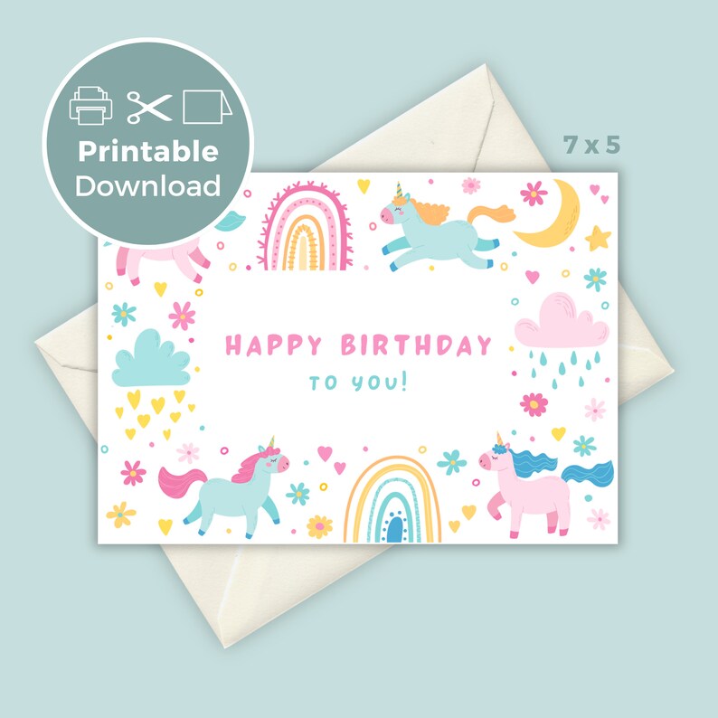 Printable Unicorn Birthday Card, Girl Pony Birthday Card Print at Home ...