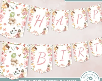 Fairy Happy Birthday Banner, Editable Banner Party Decorations, Magical Fairy Birthday Banner, Fairy Instant download IN0001