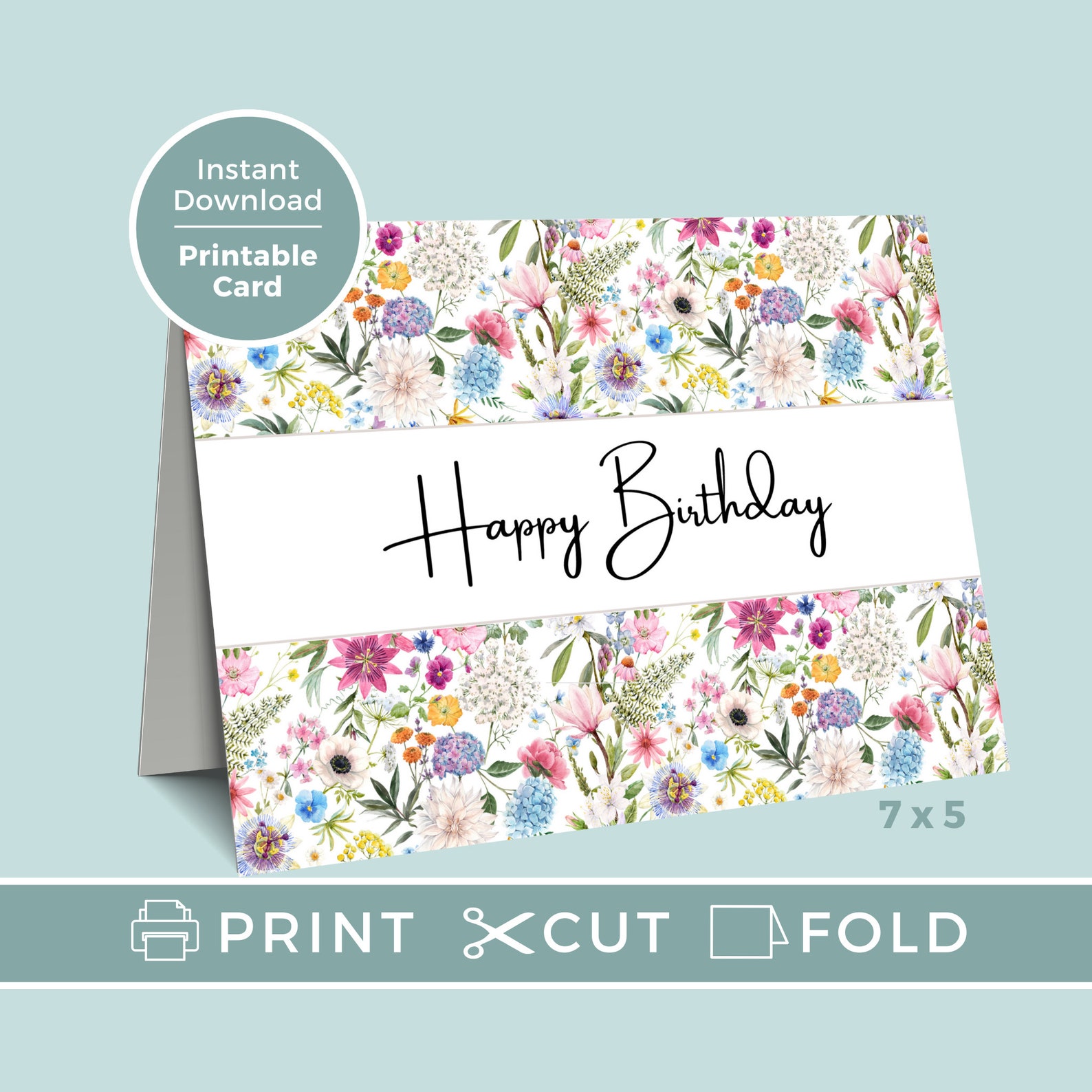 Printable Birthday Card for Her, Birthday Card Flowers, Printable ...
