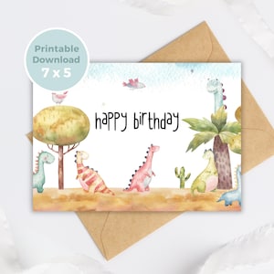 Cartão de aniversário com dinossauro para impressão, cartão de aniversário, cartão infantil de dinossauro, impressão em casa, cartão faça você mesmo BC0024