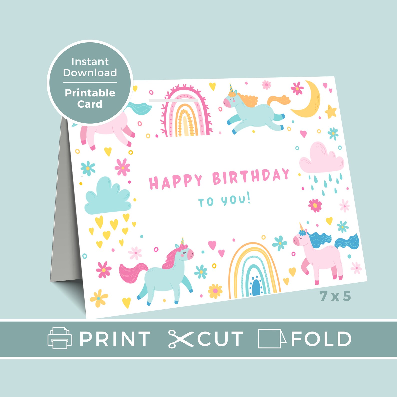 Printable Unicorn Birthday Card - Il 1588xN.5493382982 Hi39