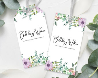 Birthday Gift Tag with Floral Design, Print at Home, Instant Download