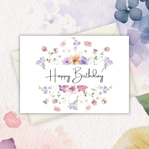 Printable Birthday Card With Flowers, Floral Birthday Card, Printable Greeting Card, Print at ...