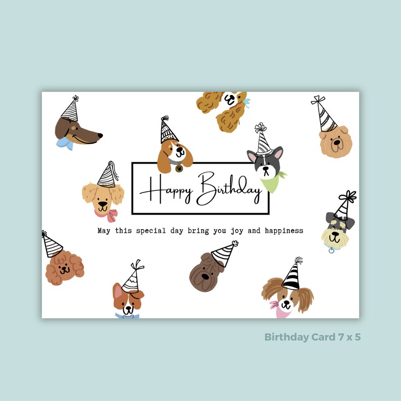 Dog Birthday Card Printable, Cute Canine Greeting Card, Birthday Card