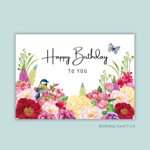 Printable Birthday Card With Flowers, Happy Birthday Card Printable ...