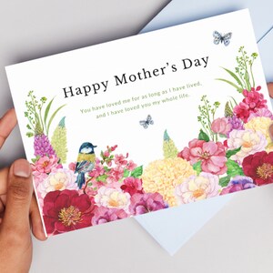 Biglietto per la festa della mamma stampabile, biglietto d'auguri floreale stampabile, biglietto per la festa della mamma fai da te, download istantaneo