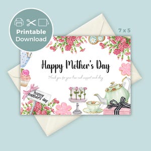 Tarjeta imprimible para el Día de la Madre, tarjeta para el Día de la Madre con una fiesta de té, tarjeta de felicitación casera, para imprimir en casa