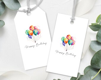 Vibrant Watercolor Balloon Birthday Gift Tag, Printable Gift Tag, Colourful Balloon Design, Instant Download