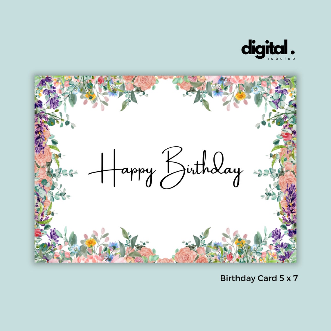 Birthday Card Printable With Flowers Birthday Card Floral - Etsy