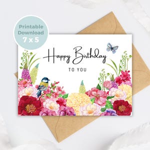 Afdrukbare verjaardagskaart met bloemen, gelukkige verjaardagskaart afdrukbaar, bloemen, digitale download BC0013
