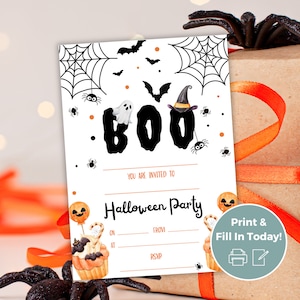 Gruselige Halloween Party Einladung zum Ausdrucken - Kids Fill In Party Invite, leere Vorlage - IN0047