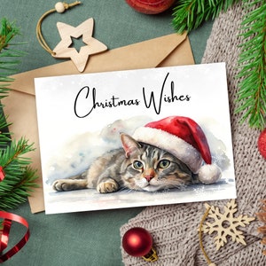 Weihnachtskarte mit Katze und lustiger Katze, Karte zum selbst ausdrucken