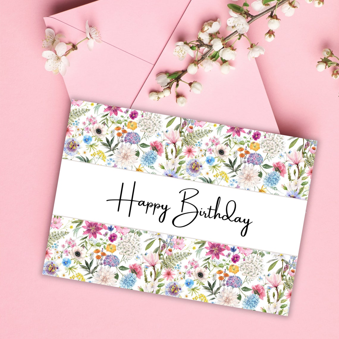 Printable Birthday Card for Her, Birthday Card Flowers, Printable ...