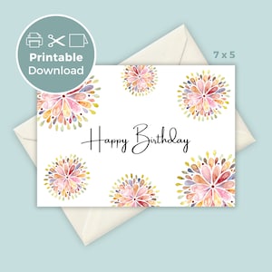 Printable Birthday Card with Flowers, Floral Birthday Card, Digital Birthday Card, Instant Download