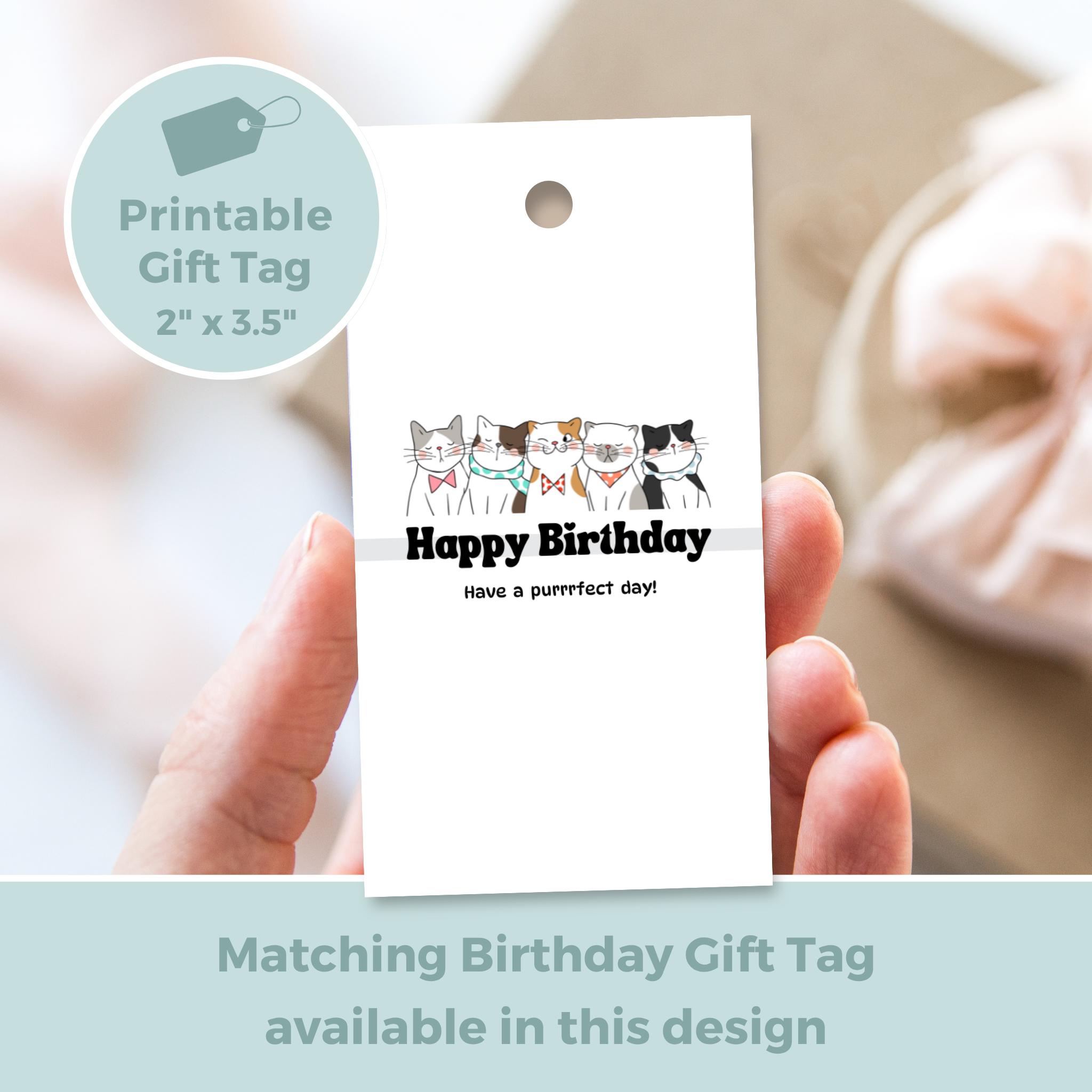 Printable Cat Birthday Card, Purrfect Birthday Greeting Card for a Cat ...