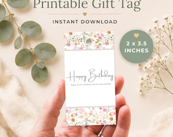 Flower Printable Birthday Gift Tag, Floral Gift Tag, Print at Home, Instant Download