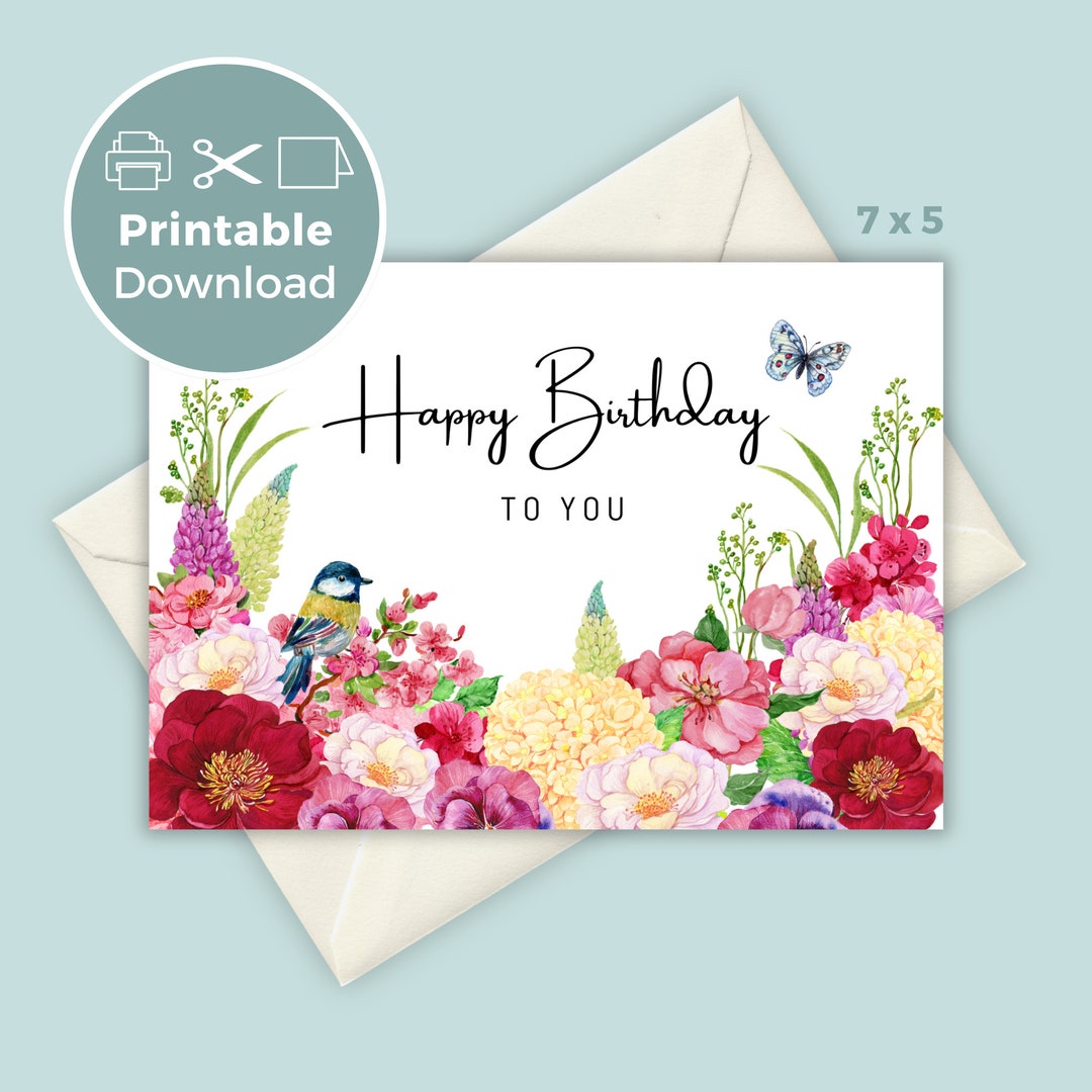 Printable Birthday Card With Flowers, Happy Birthday Card Printable ...