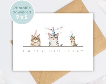 WBdesignz Biglietto Di Compleanno Con Gatti In Festa - Cartoncino 300g/m² Con Busta Kraft - Interno Vuoto - Divertente Per Amici E Famiglia
