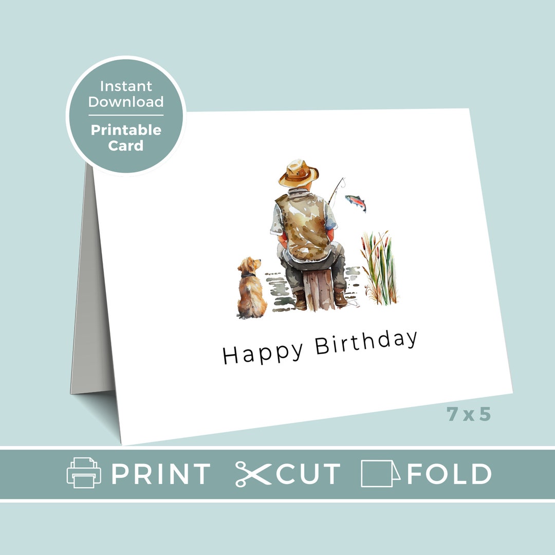Printable Birthday Card Fishing, Birthday Card for Dad, Printable ...