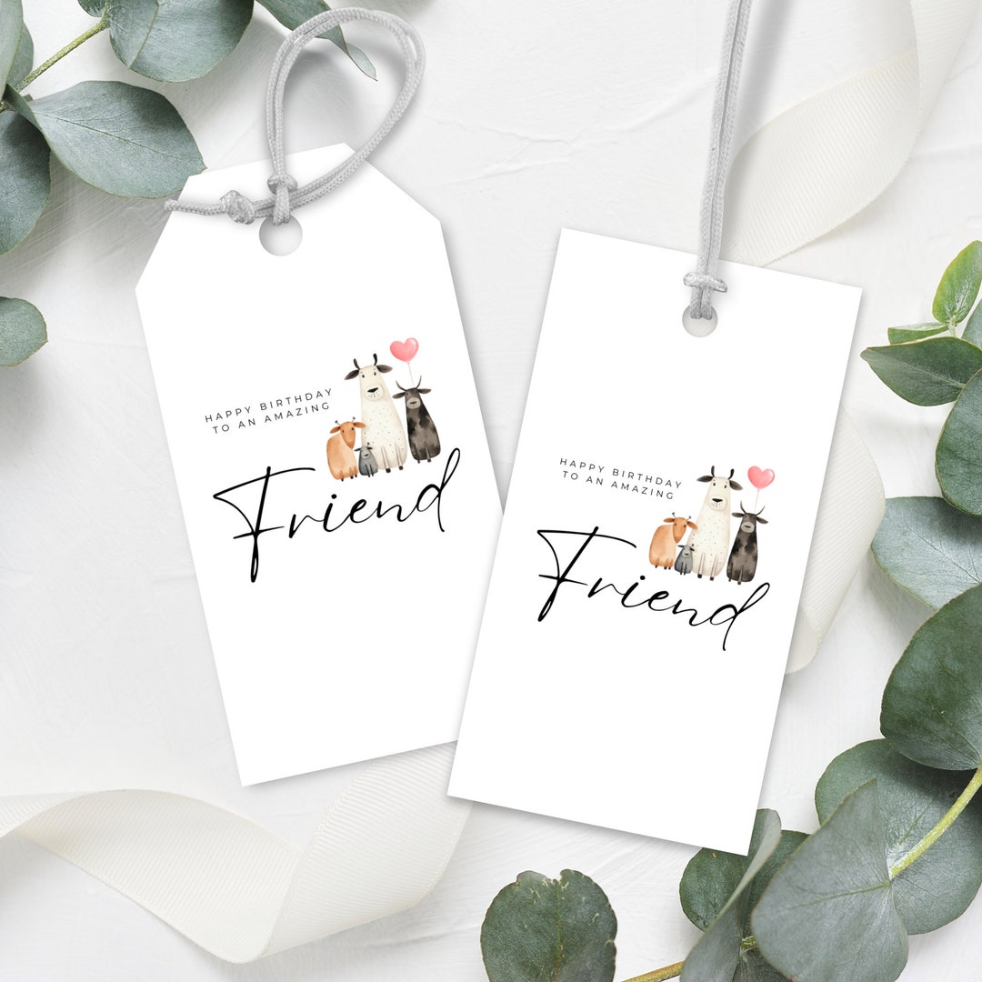 Printable Birthday Gift Tag for Friend, Adorable Cute Cow Illustration ...