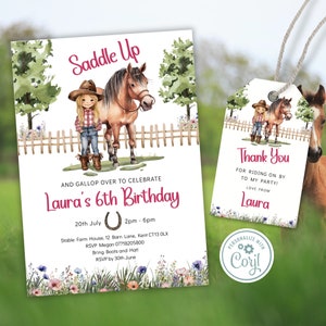 Editable Horse Birthday Invitation Template, Girl Saddle Up Invite, Cowgirl Party Horse Invite, Pony Party Invitation IN0011