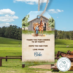 Editable Cowboy Birthday Thank You Tag, Wild West Birthday, Editable Template, Birthday Gift Tag, IN0023