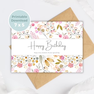 Printable Birthday Card with Flowers, Floral Birthday Card, Printable Greeting Card, Print at Home BC0037