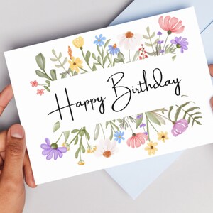 Printable Birthday Card With Flowers, Floral Birthday Card, Printable Greeting Card, Print at ...