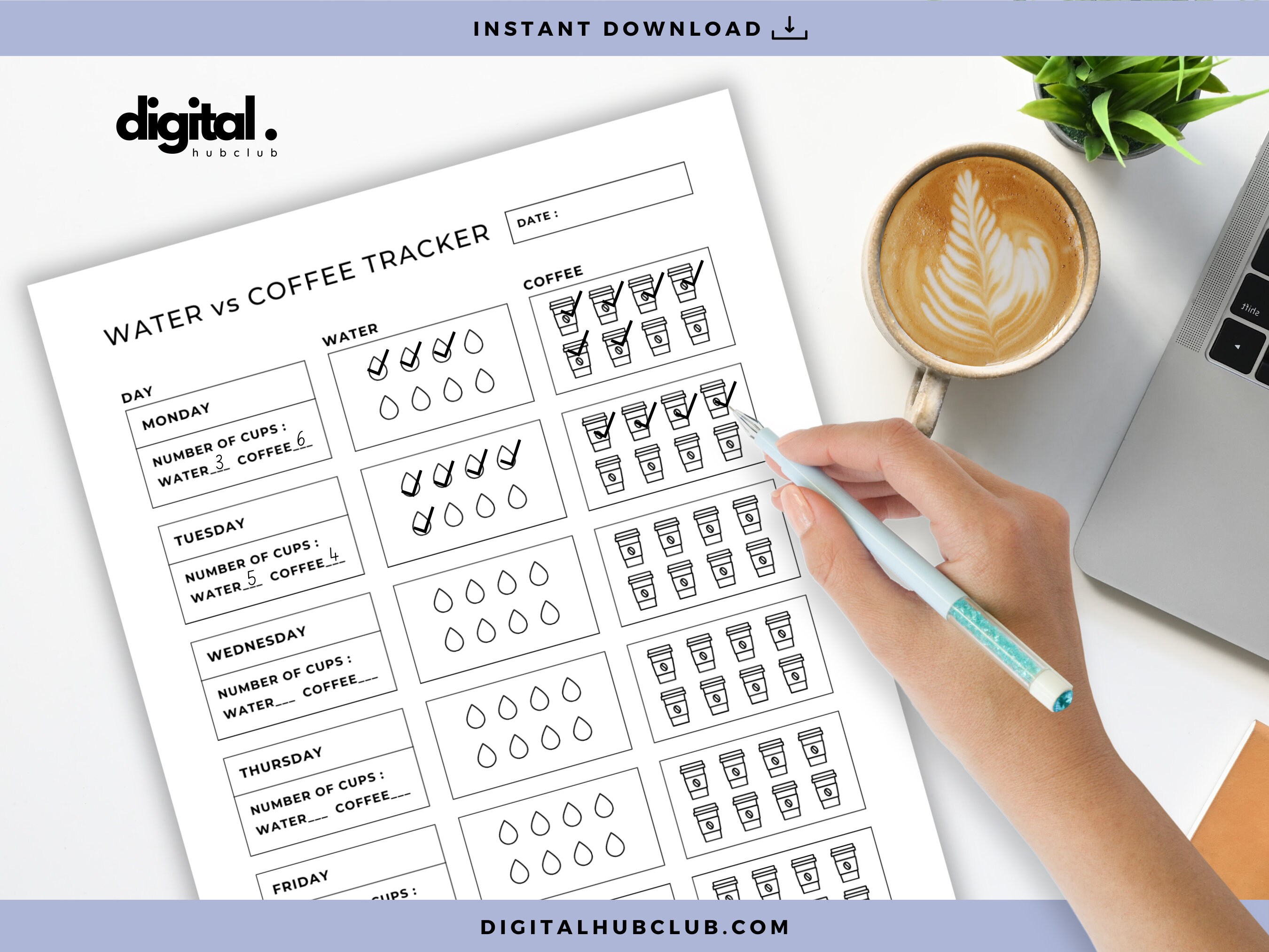 Weekly Water Hydration Tracker Water Vs Coffee Intake Etsy