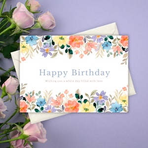 Printable Birthday Card With Flowers, Floral Birthday Card, Digital ...