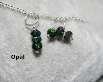 Pendant necklace made of natural opal, small black rondelles, suitable for all standard silver, gold or rose gold chains.