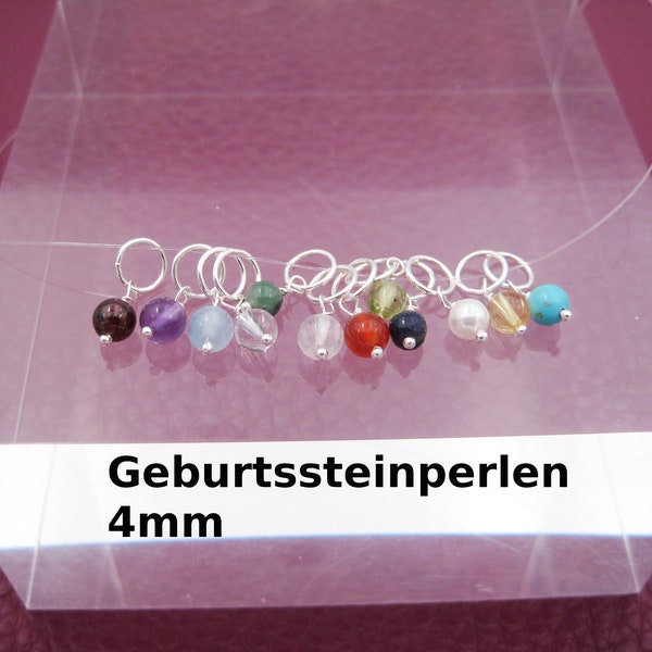 Geburtssteine Perlen, 4mm, Edelsteine, Karneol, Aquamarin, Mondstein, Anhänger, Charms, Dangles, 925 Silber