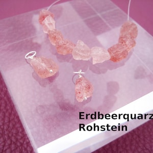 Necklace pendant strawberry quartz raw stone, strawberry, natural, nugget, charm, 925 silver, rose gold filled, gold filled