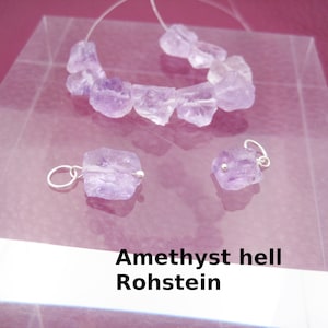Amethyst pendant, light, raw stone, February birthstone, natural, nugget, charm, 925 silver, rose gold filled, gold filled