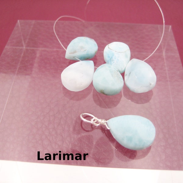 Larimar Pendant, Large Pendant, Natural, Faceted, Teardrop, Charm, Rose Gold Filled, Gold Filled