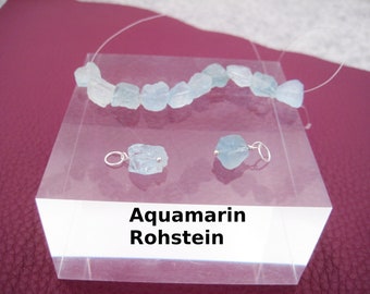 Aquamarine necklace pendant, raw stone, March birthstone, natural, nugget, charm, 925 silver, rose gold filled, gold filled
