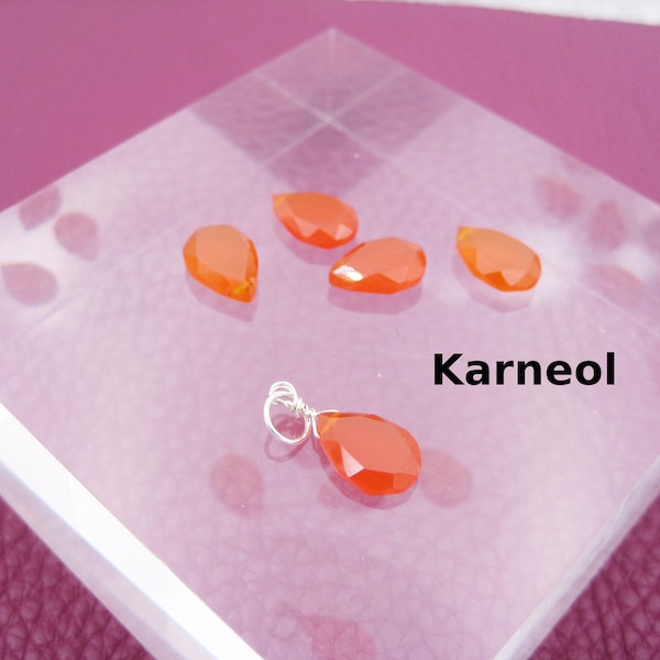 Carnelian Pendant, July Birthstone, Orange, Faceted, Teardrop, Charm, Rose Gold Filled, Gold Filled