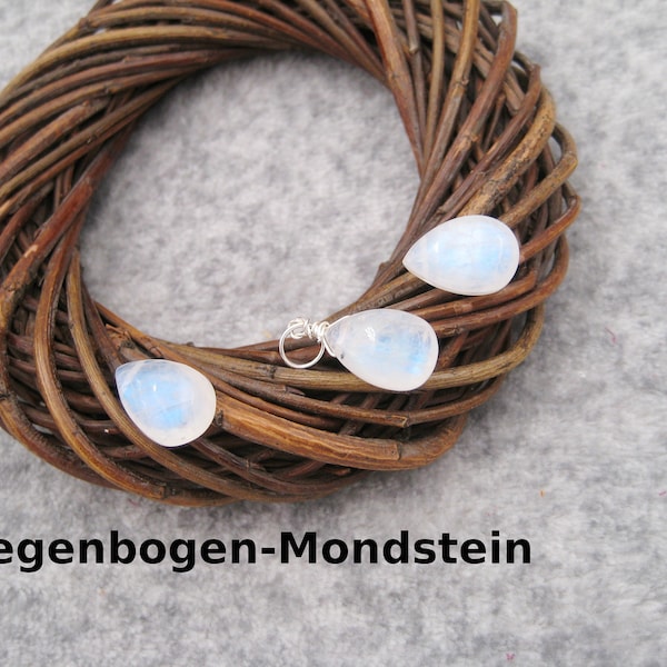 Moonstone Pendant Rainbow Moonstone Blue Shimmer Smooth Teardrop Charm 925 Silver Rose Gold Filled Gold Filled