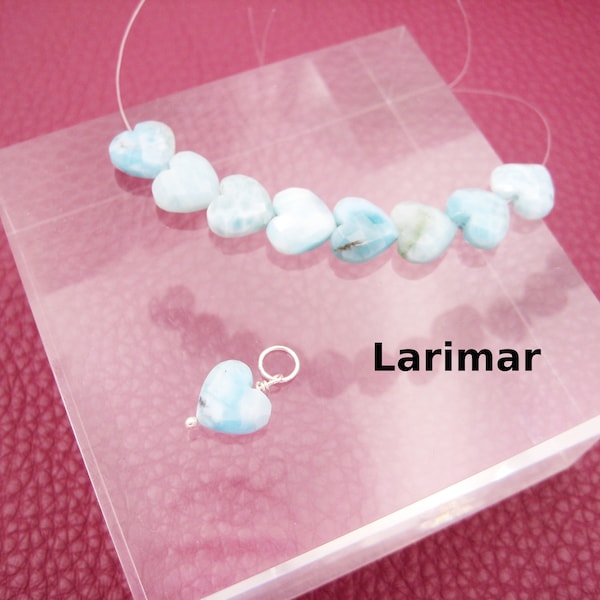 Necklace pendant Larimar, heart, natural, faceted, charm, rose gold filled, gold filled, 925 silver