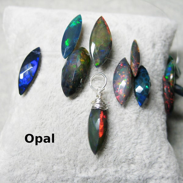 Kettenanhänger Opal, schwarzer Opal, natürlich, facettiert, Marquise, Charm, 925 Silber, Rosegold Filled, Gold Filled