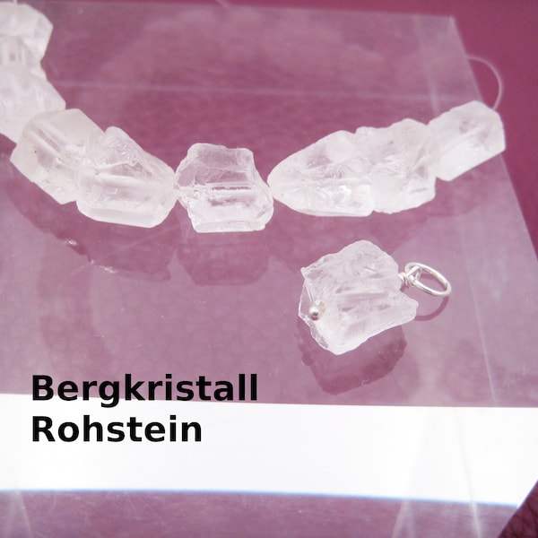 Kettenanhänger Bergkristall Rohstein, natürlich, Nugget, Geburtsstein März, Charm, 925 Silber, Rosegold Filled, Gold Filled