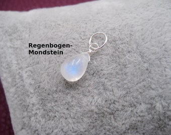 Rainbow Moonstone Pendant Necklace June Birthstone Blue Shimmer Smooth Teardrop Charm Rose Gold Filled Gold Filled