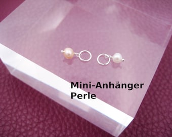 Mini-Kettenanhänger Perle, weiß, pfirsichfarben, beige, Süßwasserperle, Zuchtperle, winzig, natürlich, Charm, 925 Silber, Rosegold Filled